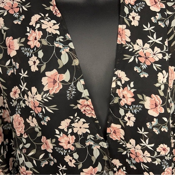 CL WALLFLOWER BLACK PINK KIMONO BLOUSE TOP OPEN FRONT FLOWY - Picture 6 of 12